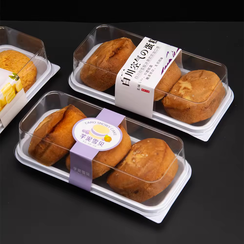 Customized Transparent Bakery Food Plastic Packaging Box with white lid
