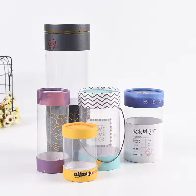 Customized Paper Gift Tube Packaging Box with Transparent Window and Lid
