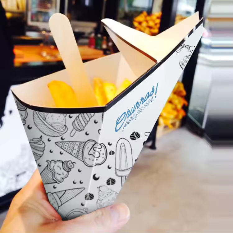 Disposable Kraft Paper Packaging Box With Built-IN Dipping Pocket For Finger Foo