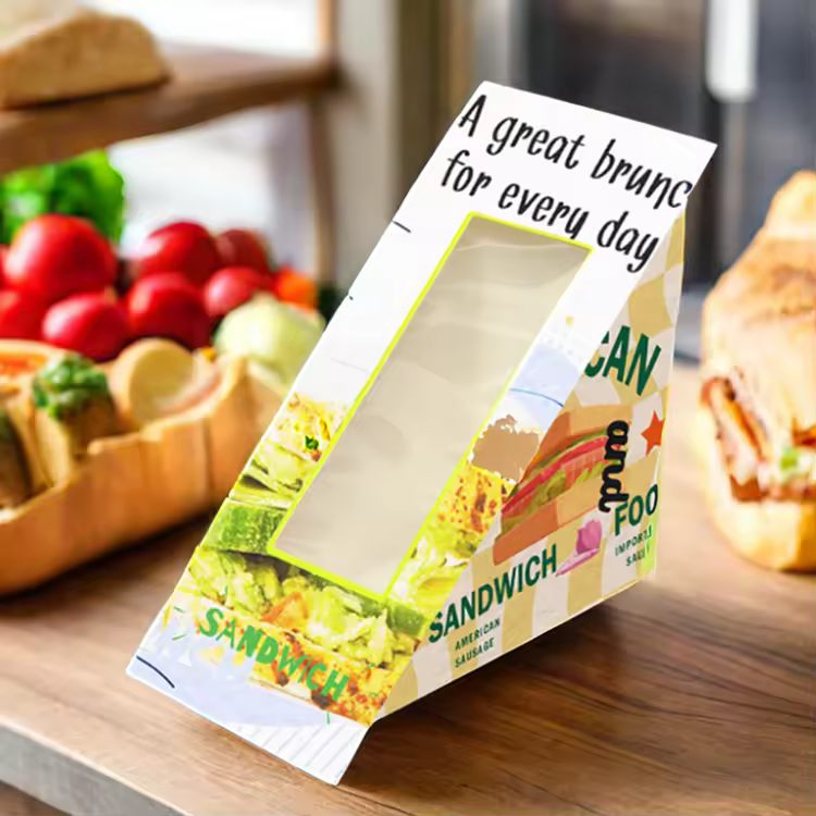 Kraft Paper Packaging Box with Window For Breakfast Sandwiches Roll Bread