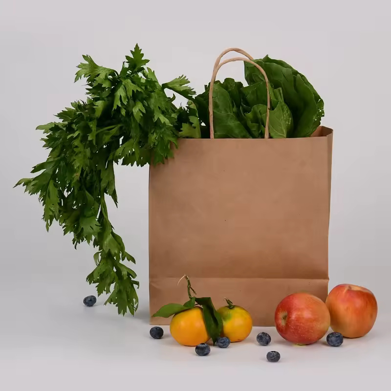 Customized Shopping Takeaway Handle Kraft Paper Bag