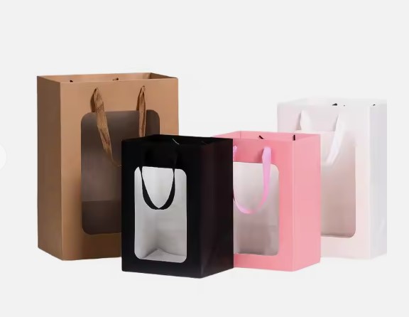 Customized Multi-Color Gift Paper Bags with Portable PVC Window